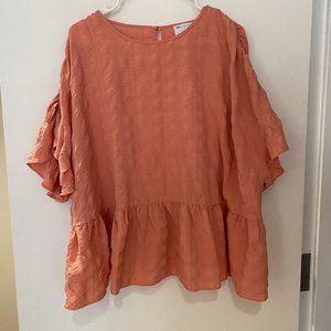 ASOS DESIGN Curve textured smock top with frill sleeve in peach